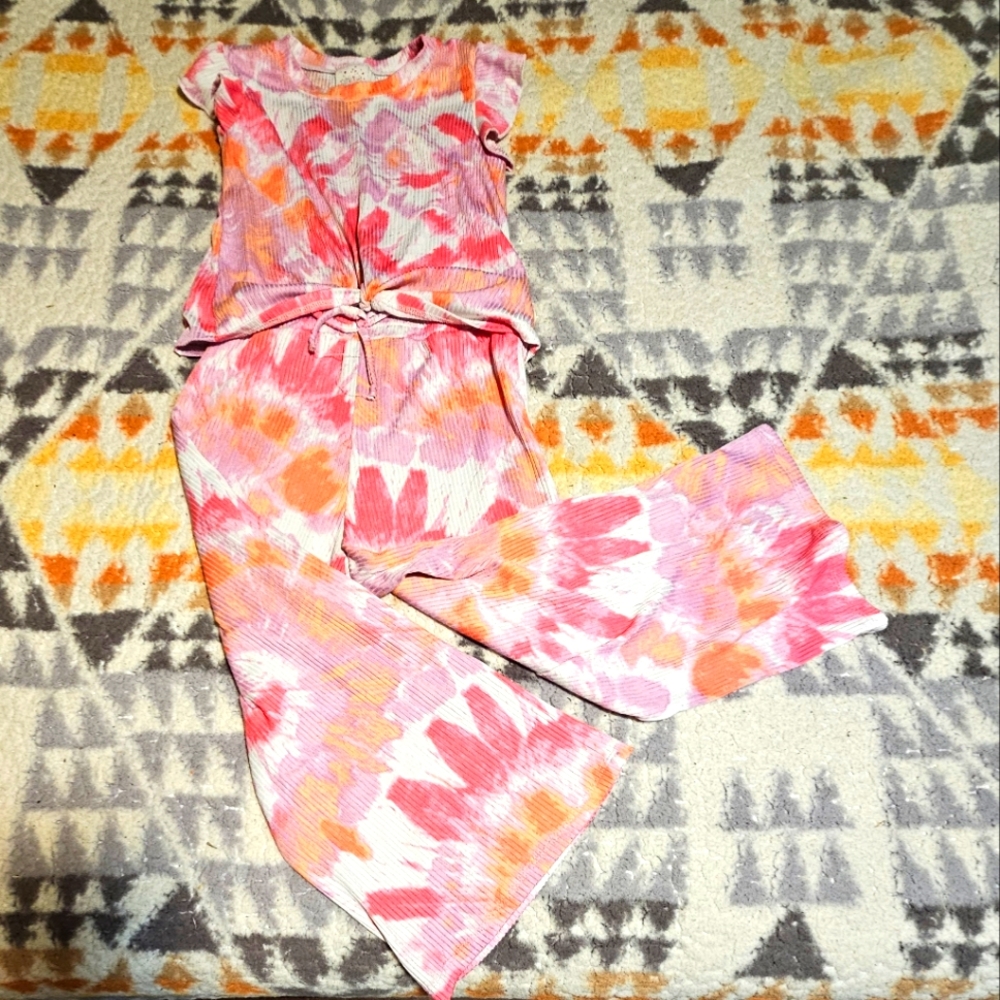 Self Esteem tie dye coordinated outfit, blouse and flare pants Size 7 Cotton